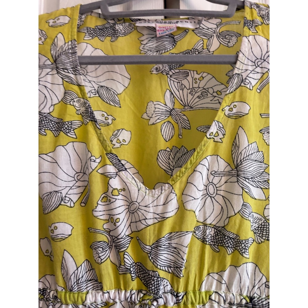 Gretchen Scott Beach Cover Up Large Chartreuse Fish Floral Cotton Tunic Dress - Picture 9 of 13